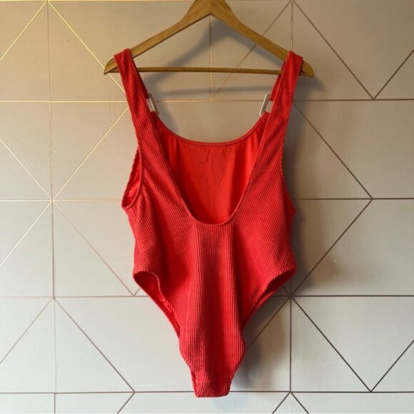 Aerie Crinkle Birthday Scoop Cheekiest One Piece Swimsuit Resort Red - Picture 3 of 8